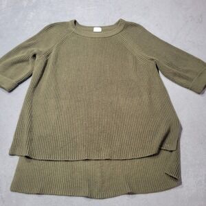 Mote Sweater Women Large Olive Green Shaker Knit High‎ Low Side Slit Pullover L